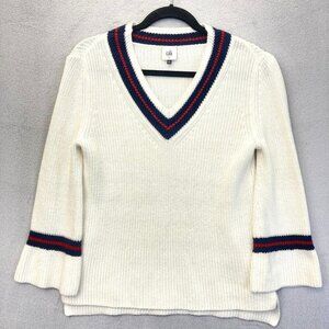 Cabi Ace Pullover Sweater Preppy Womens Small Cream Bell Sleeve #5639 3/4 Sleeve